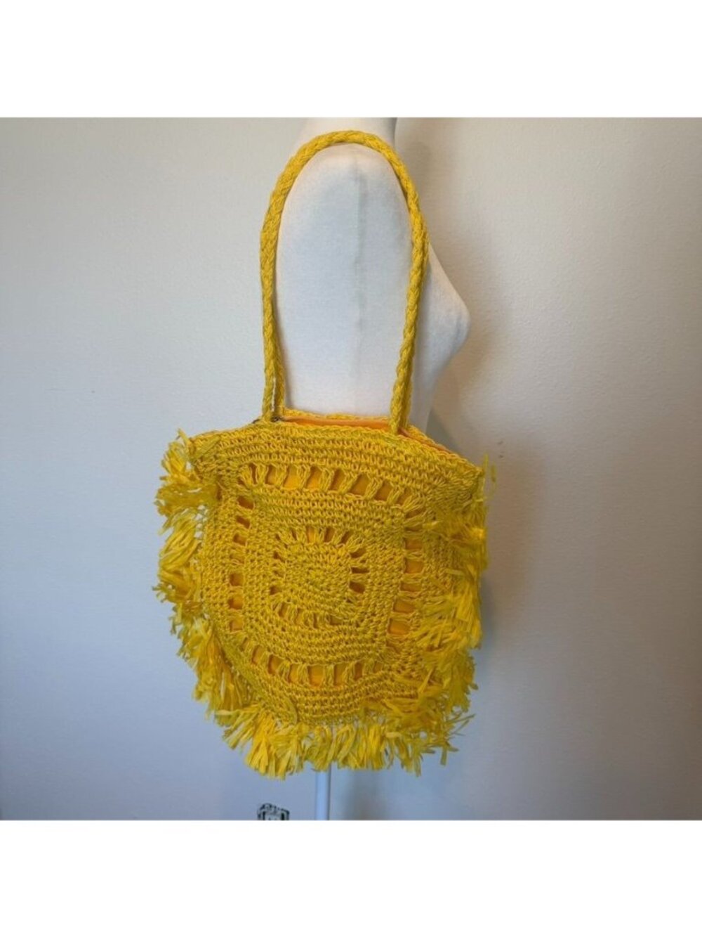 Boho Yellow Seagrass Woven Tote Bag NWT Beach Pool Resortwear Coastal